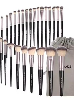 Большой набор профессиональных кистей для макияжа maange, 30 штук, black silver, в брендовом мешочке