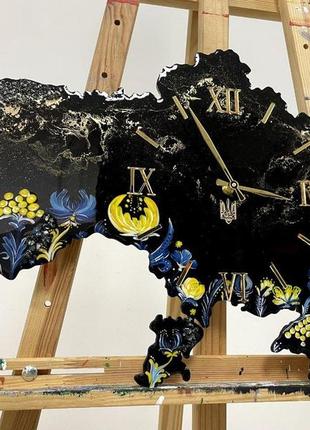Авторские часы из эпоксидной смолы карта украины 60*38 см