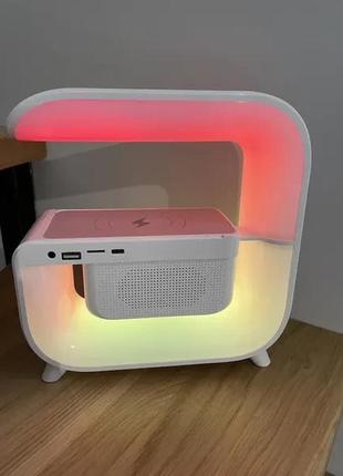 Нічник акумуляторний rgb g 3 з бездротовою зарядкою 15w і bluetooth колонкою 3w настільна смарт лампа