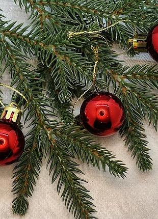 Маленький новогодний шар блестящий d=3 см, цвет красный, поштучно., красный