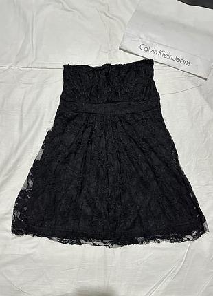 Fishbone женское коктейльное гипюровое платье, маленькое черное платье без бретелей, кружевное платье-мини с открытыми плечами и спиной, размер xs/s/m