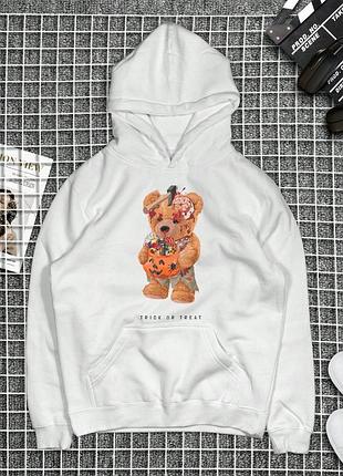 Біле чоловіче стильне оверсайз худі з трендовим дизайном