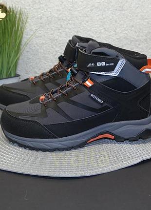 36-39р b&g підліткові зимові термочобітки кросівки на овчині чорні з оранжевим