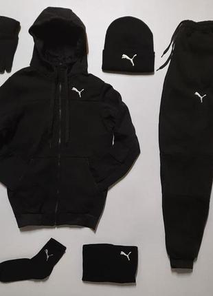 Спортивный костюм puma 5 в 1 спортивный костюм утепленный +шапка +бафф +перчатки +носки