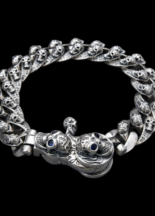 Массивный браслет chrome hearts серебряного цвета хром хард с черепами
