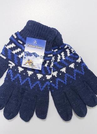 Рукавички підлітку хлопчику дівчинці жіночі сині з візерунком нові