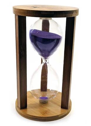 Годинник пісочний бамбуковий 60 хв фіолетовий пісок (19х11х11 см)