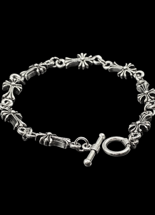 Chrome hearts браслет серебряного цвета на застежке з звеньев с крестом хром хартс на руку