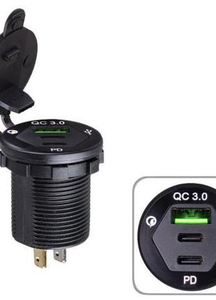 Автомобільний зарядний пристрій  usb 5-12v3.0a + 2 type-c+pd 12-24v урізне в планку (59872 usb-12-24v 3.0a
