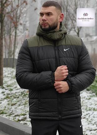 Куртка зимняя мужская "frost" nike хаки-черная