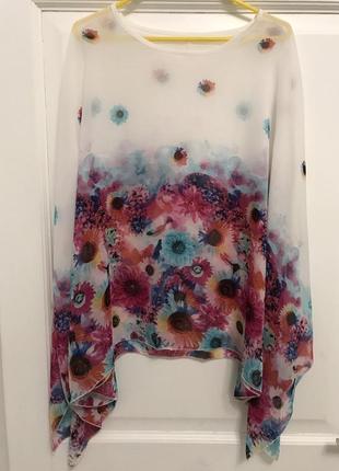 Блуза туника р.52/62 one size разлетайка новая белая с цветами