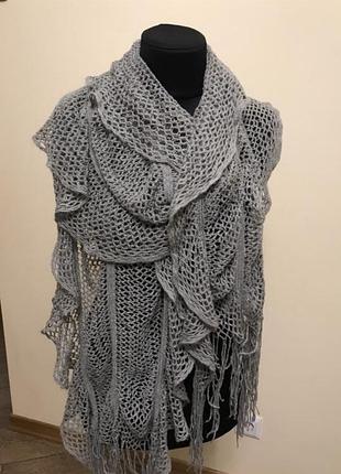 Серый шарф colors &amp; beauty длинный вязаный шарф с бахромой вязка под кружево