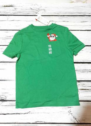 Дитяча новорічна зелена футболка з сантою на хлопчика