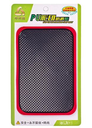 Килимок антиковзкий на торпедо (чорний) червоний кант 150х100 мм