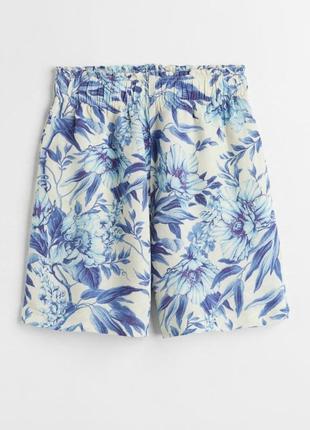 Льняные шорты с цветами и высокой посадкой h&m