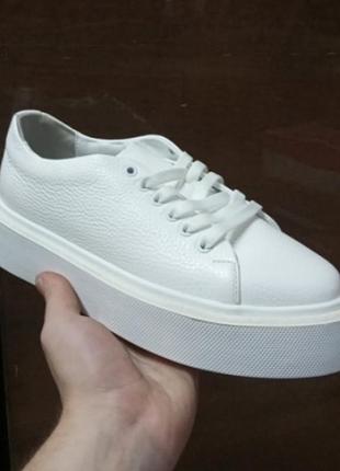 Кеды на высокой подошве белая кожа женские 24,5см