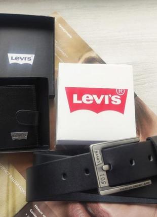 Мужской подарочный кожаный набор levis ремень и кошелек