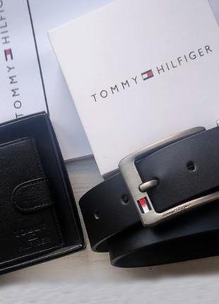 Мужской подарочный набор tommy кожаный ремень и кошелек