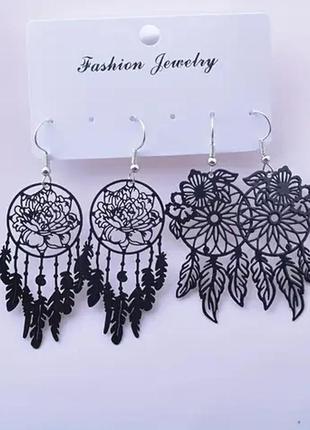 2 пари ажурних сережок чорного  кольору