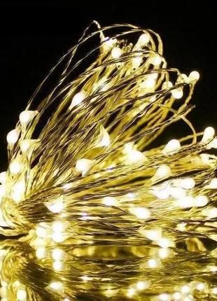 Новогодние гирлянды. медная проволочная лампа 100led 10м, цвет теплый силиконовый провод (7109)1 фото