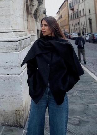 Пальто женское черное укороченное шерстяное zara new