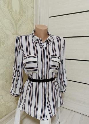 Шифонова сорочка у смужку спереду щ карманами жіноча