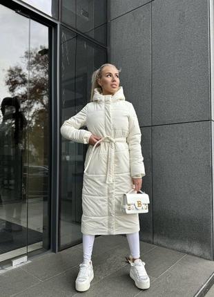 Пальто куртка женское теплое длинное с капюшоном с поясом стеганое базовое осеннее зимнее на осень зима демисезонное черное белое бургунды коричневое