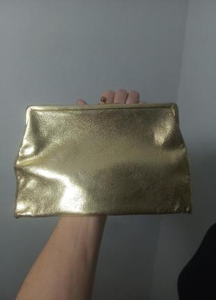 Клатч кожаный золотой