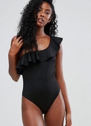 10-12 calzedonia новий ексклюзивний гламурний суцільний купальник на одне плече з воланами