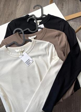 Лонгслив в рубчик черный мокко h&m hm xs s m