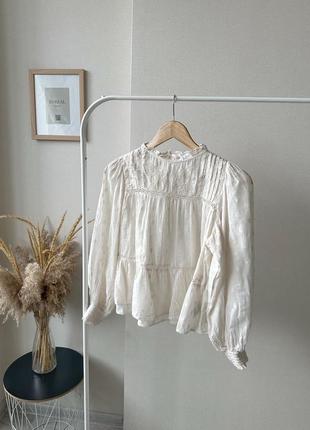Zara  молочна обʼємна блуза оверсайз сорочка з вишивкою
