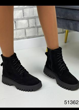 Ботинки женские демисезонные натуральная замша черного цвета