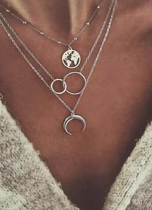 Красивая женская цепочка тройной декор планеты месяц