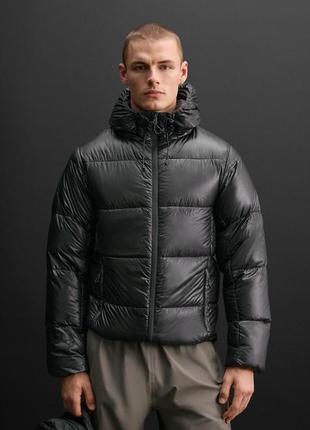 Серый дутый пуховик мужской zara new