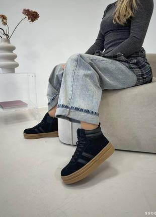 Кроссовки утепленные черные натуральная замша