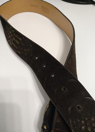 Ремень натуральная замша пряжка голова змеи ручная работа spain бренд lemon