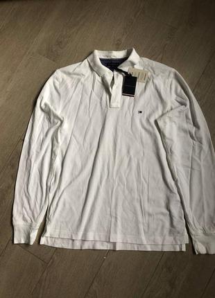 Поло лонгслив белый tommy hilfiger