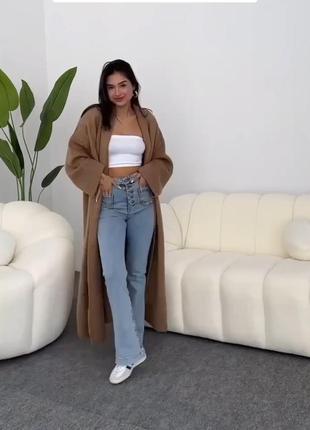 Теплий довгий кардиган з ангори вільного крою з широкими рукавами коричневий темно-синій стильний базовий трендовий якісний