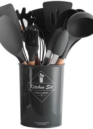 Силиконовый красный кухонный набор принадлежностей kitchen set 12 предметов (дерево+силикон)7 фото