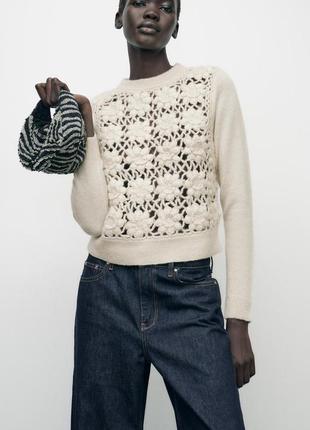 Светр жіночий бежевий вʼязаний гачком zara new