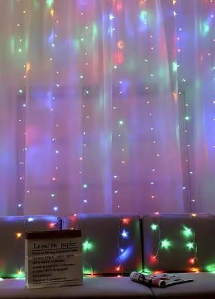 Гірлянда штора (роса) 200 led usb 3*2м мультиколор