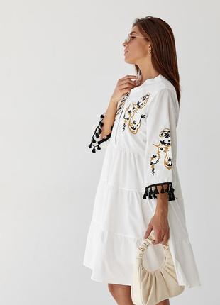 Бавовняна сукня з вишивкою рукав 7/8 довжина до коліна виробник туреччина5 фото