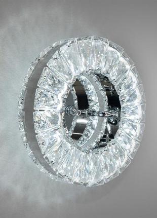 Настінно-стельовий круглий кришталевий led світильник, 15w, хром