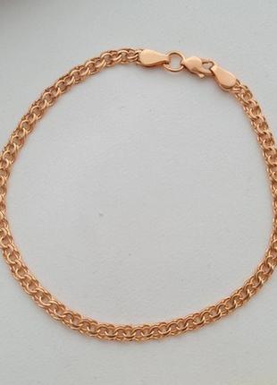 Браслет серебряный позолоченный с плетением бисмарк на руку супер легкий 21.5см 7.5.27