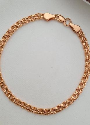 Браслет серебряный позолоченный на руку с плетением бисмарк 20.5 см 7.24