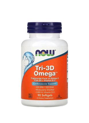 Омега-3 + вітамін d-3 330 мг епк / 220 мг дгк (tri-3d omega) now foods 90 капсул