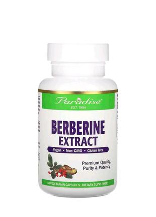 Экстракт берберина 500 мг для поддержания уровня глюкозы (berberine extract) paradise herbs 60 капсул