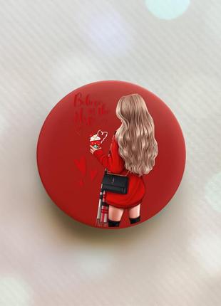 Держатель для смартфона / планшета попсокет popsocket красный :: девушка с кофе (принт 137)