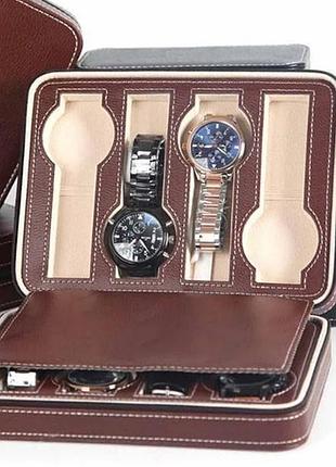 Шкатулка для хранения наручных часов органайзер на 8 часов коричневый