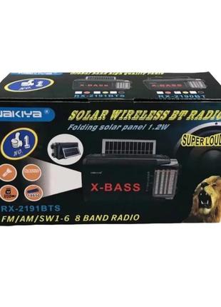 Радіоприймач акумуляторний із ліхтариком і сонячною панеллю solar, радіо з bluetooth golon rx-2191bts4 фото